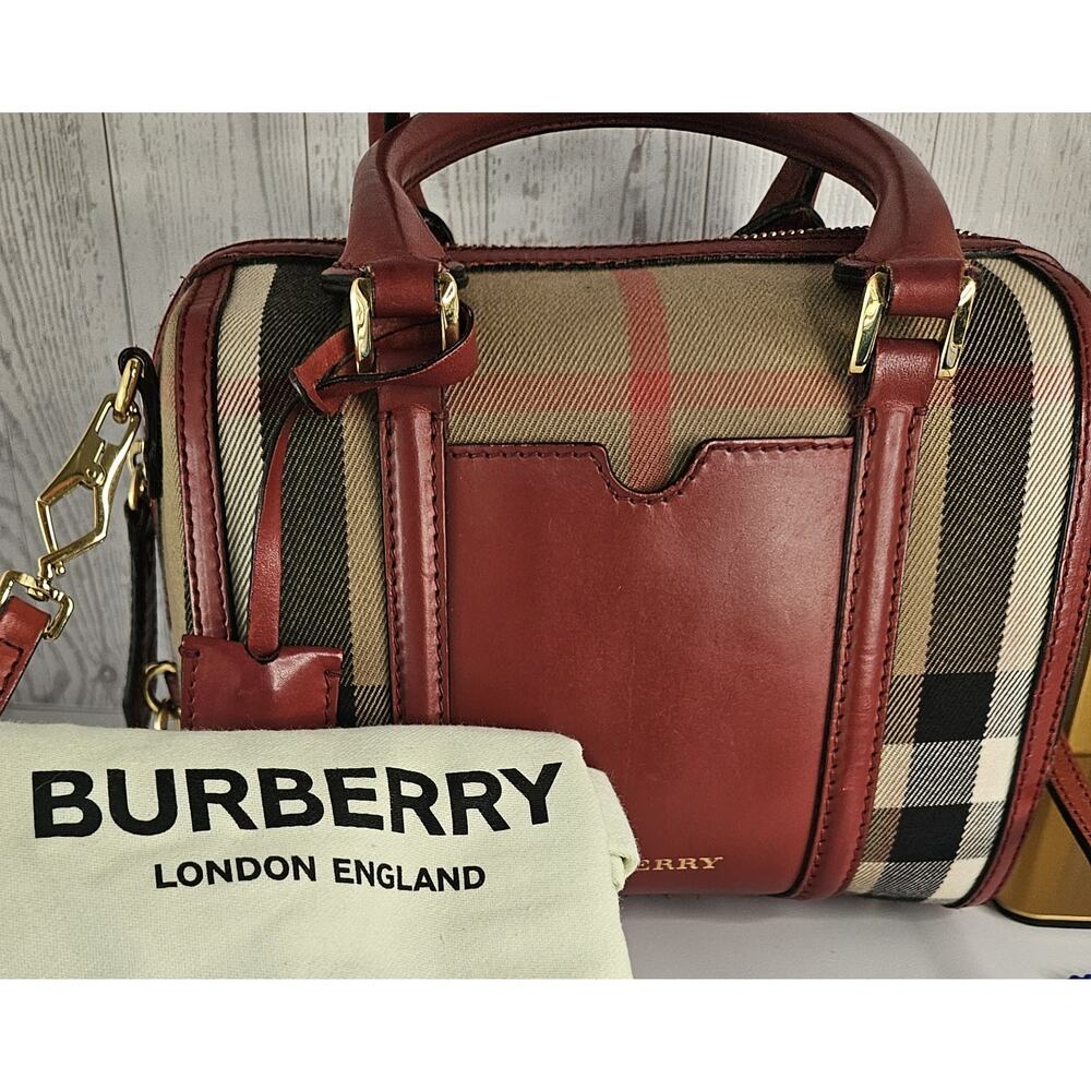 BURBERRY House Check Bridle 100 % Calfskin Medium Alchester Bowling Bag Italy - Picture 2 of 16